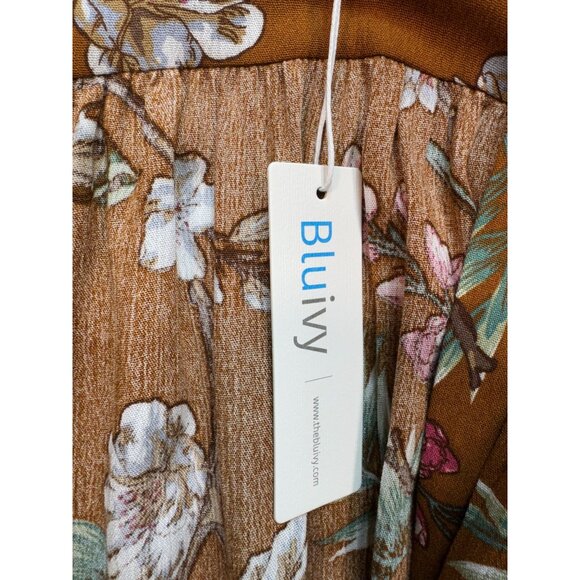 Bluivy Women's Tie Hem Cardigan Kimono Top Lightweight Size M/L Brown Floral - Picture 5 of 12